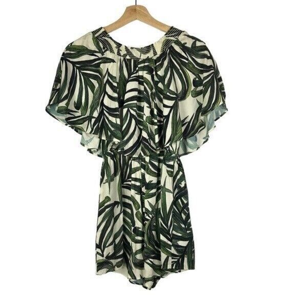 Show Me Your Mumu Rosarita Green Tropical Leaf Off Shoulder Romper S - Picture 4 of 6